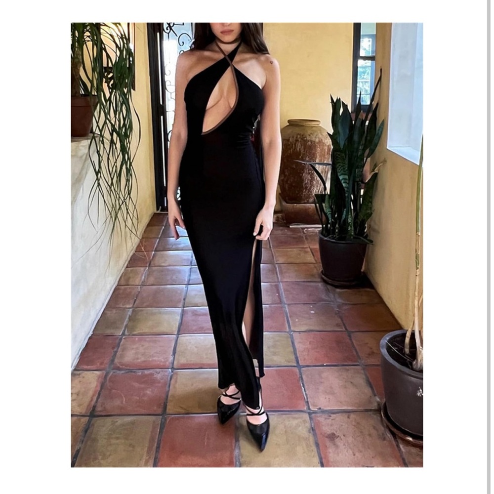 Sexy Deep V-Neck Halter Backless Tie up Long Dress Bodycon Evening Party Dress L